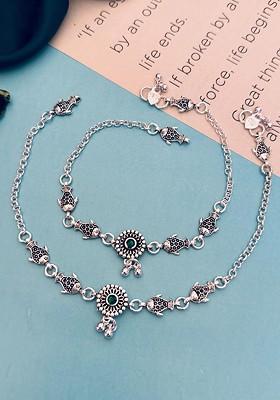 Set Of 2 Silver Plated Beaded Anklets