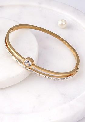 Stainless Steel Gold Plated Cz Studded Bangle Style Bracelet