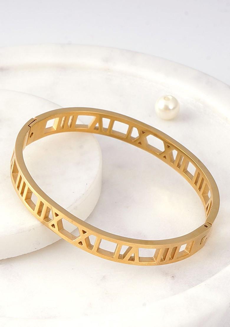 Stainless Steel Gold Plated Hollow Design Bangle Style Bracelet