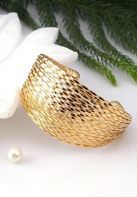 Gold Plated Multi Layered Wire Thread Design Cuff Bracelet
