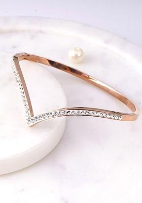 Stainless Steel Rose Gold Plated Stone Studded Bangle Style Bracelet