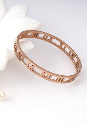 Stainless Steel Rose Gold Plated Hollow Bangle Style Bracelet