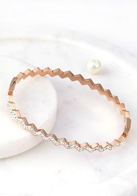 Rose Gold Plated Stary Waves Stone Studded Bangle Style Bracelet