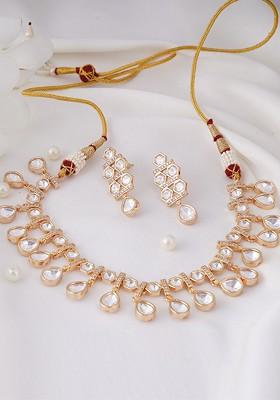 Gold Plated American Diamond And Kundan Studded Jewellery Set