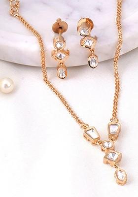 Gold Plated American Diamond And Kundan Studded Jewellery Set