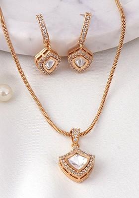 Gold Plated American Diamond And Kundan Studded Jewellery Set