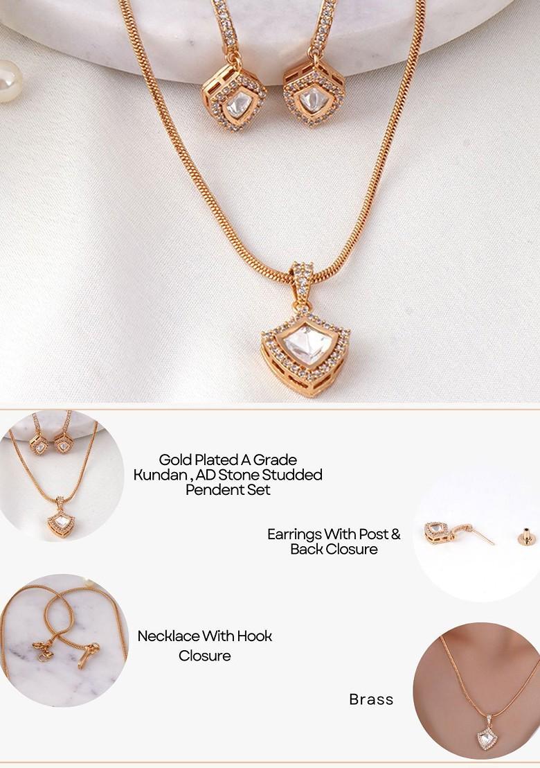 Gold Plated American Diamond And Kundan Studded Jewellery Set