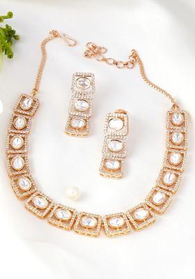 Gold Plated Kundan And American Diamond Studded Jewellery Set