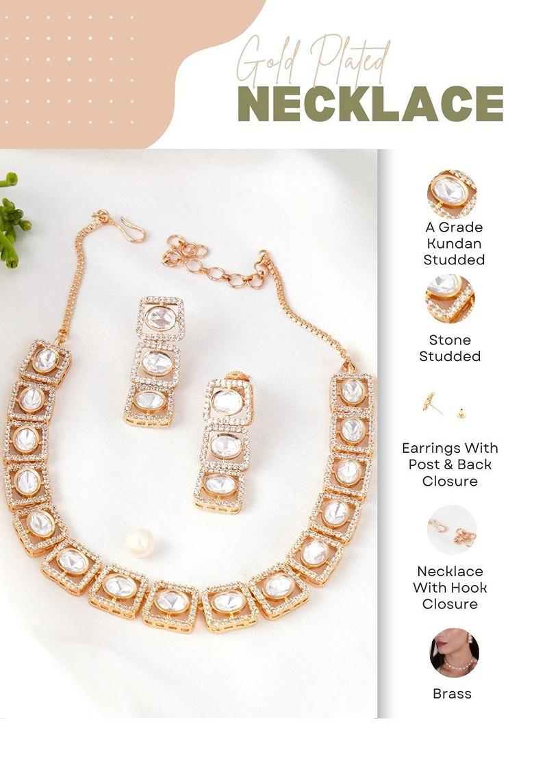 Gold Plated Kundan And American Diamond Studded Jewellery Set