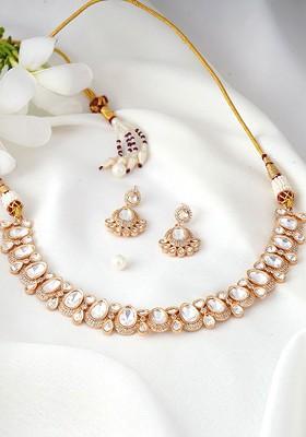 Gold Plated Kundan And American Diamond Studded Jewellery Set