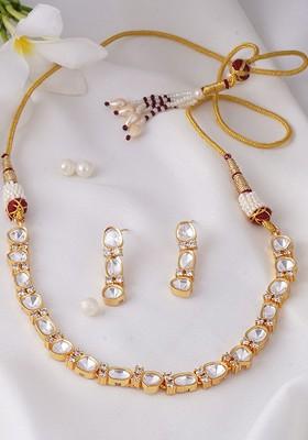 Gold Plated American Diamond And Kundan Studded Jewellery Set