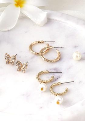 Set Of 3 Gold Plated Classic Half Hoop Earrings