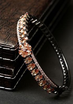 Rhodium Plated Stone Studded Bangle Style Bracelet