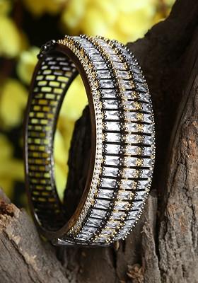 Rhodium Plated Stone Studded Bangle Style Bracelet