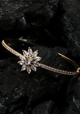 Gold Plated Floral Shape Stone Studded Bangle Style Bracelet