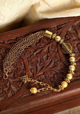 Gold Plated Pearl Link And Charm Adjustable Wraparound Bracelet