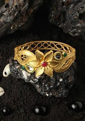 Gold Plated Stone Studded Kada Bracelet