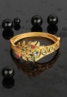 Gold Plated Stone Studded Kada Bracelet