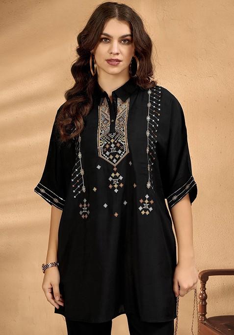 Embroidered Kaftan Top And Trousers Co-Ords