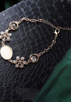 Gold Plated Stone Studded Floral Shaped Link Bracelet
