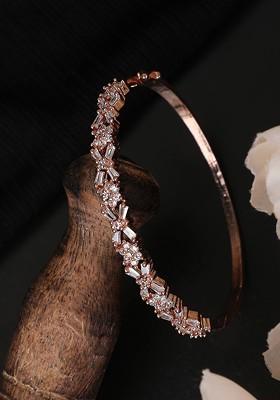 Gold Plated American Diamond Floral Design Openable Bangle Style Bracelet