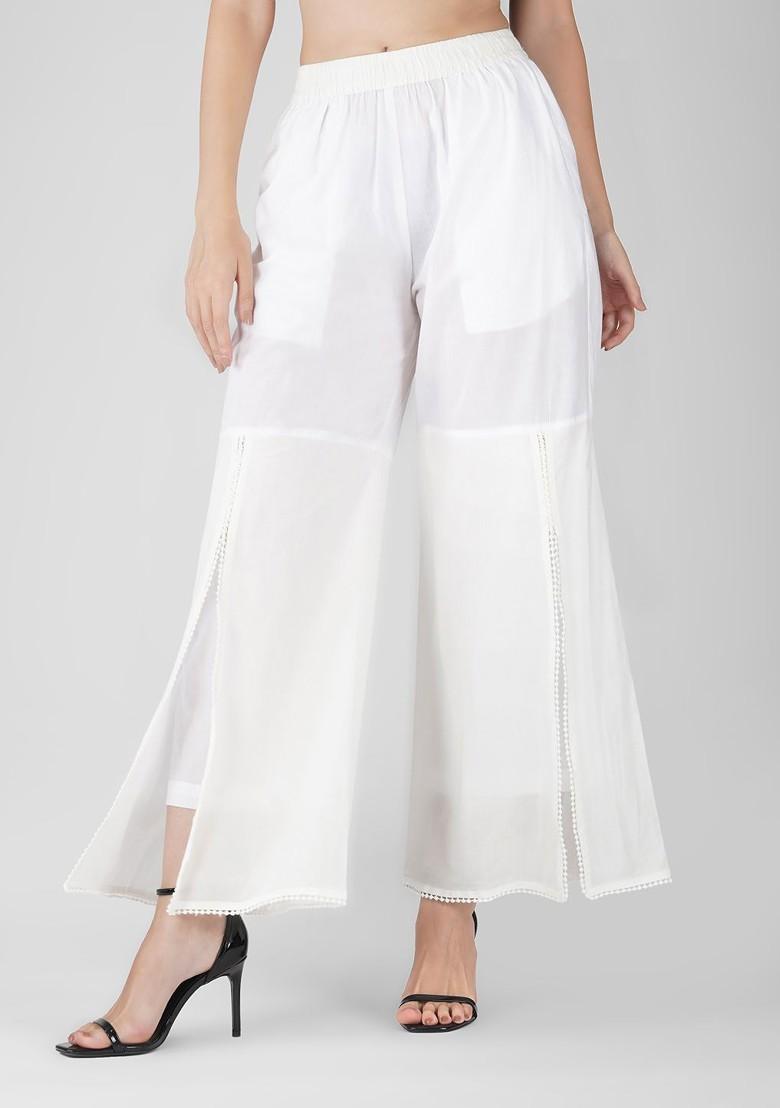 Women Cotton Flared Lace Ethnic Palazzos