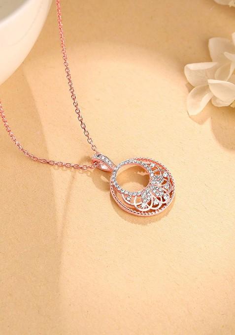 Indya X Giva 925 Sterling Silver Rose Gold Plated Contemporary Pendant With Chain