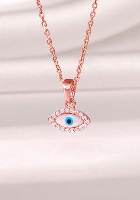 Indya X Giva 925 Sterling Silver Rose Gold Plated Stone Studded Evil Eye Pendant With Chain