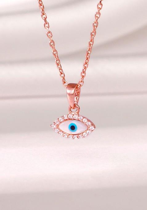 Indya X Giva 925 Sterling Silver Rose Gold Plated Stone Studded Evil Eye Pendant With Chain