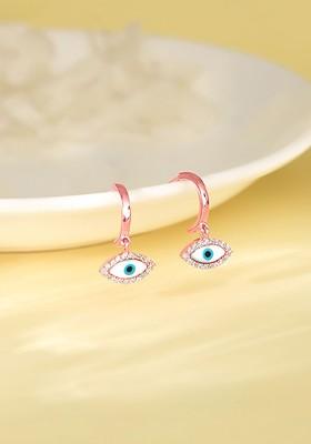 Indya X Giva 925 Sterling Silver Rose Gold Plated Zircon Evil Eye Drop Earrings