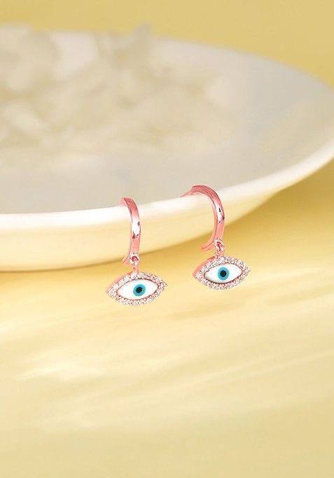 Indya X Giva 925 Sterling Silver Rose Gold Plated Zircon Evil Eye Drop Earrings