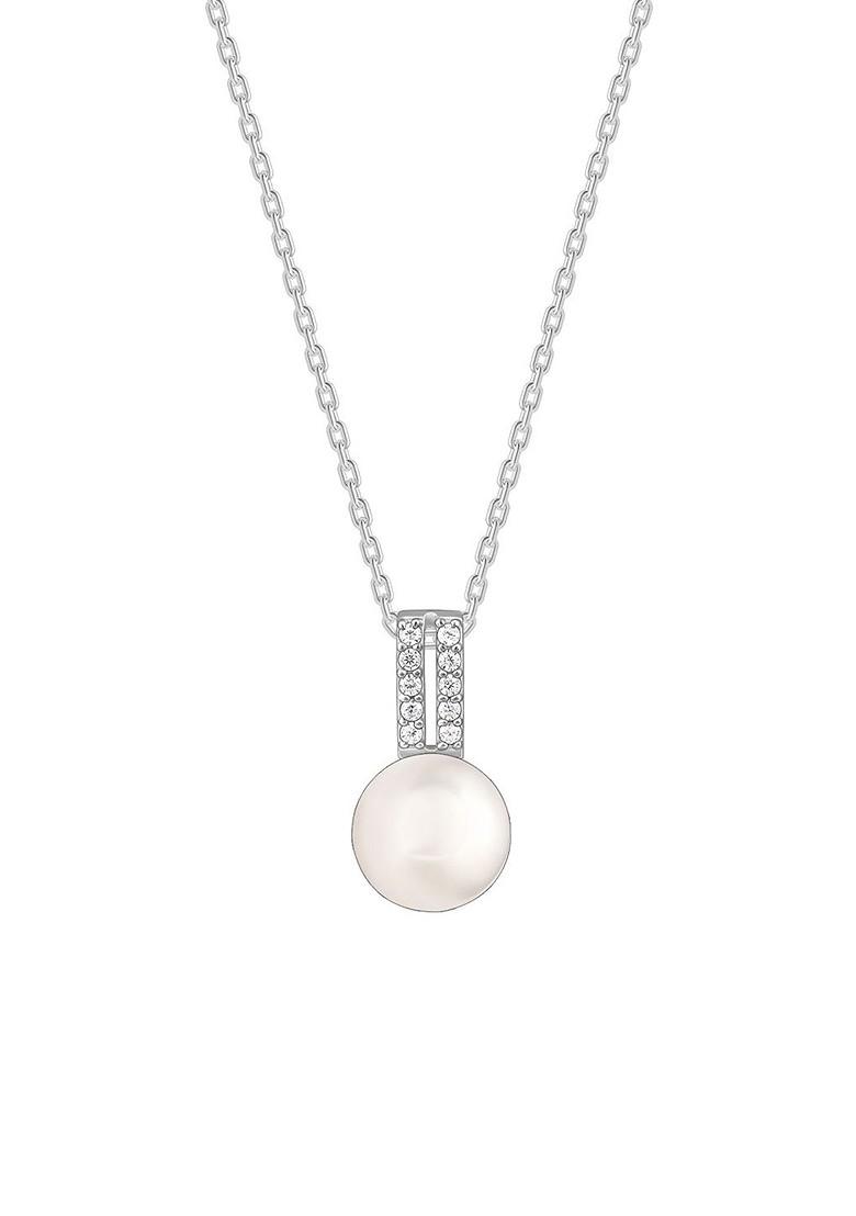 Indya X Giva 925 Sterling Silver Rhodium Plated Pearl Bead Contemporary Pendant With Chain