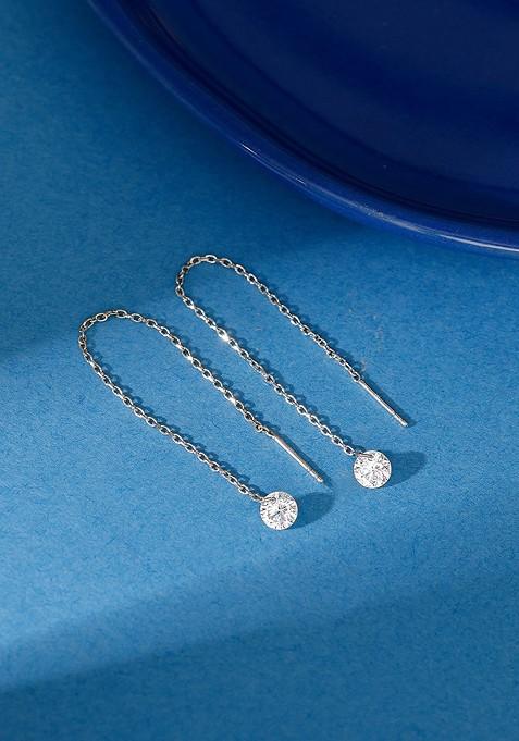 Indya X Giva 925 Sterling Silver Rhodium Plated Zircon Studded Contemporary Drop Earrings