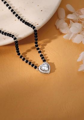 Indya X Giva 925 Sterling Silver Rhodium Plated Stone Studded And Bead Mangalsutra