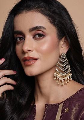 Gold Toned And Off White Gold Plated Kundan Classic Drop Earrings