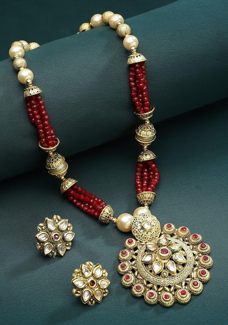 Gold Plated Kundan Studded Handcrafted Jewellery Set