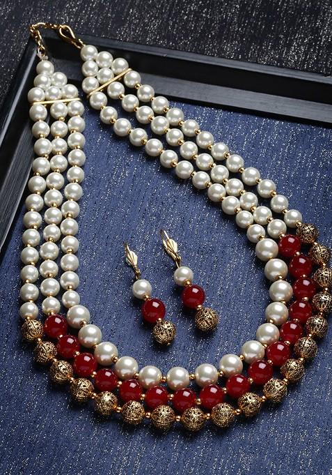 Gold Plated Pearl Handcrafted Pearl Jewellery Set