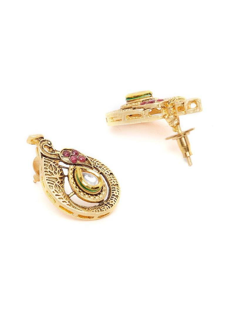 Women Gold Plated Red Kundan Jewellery Set