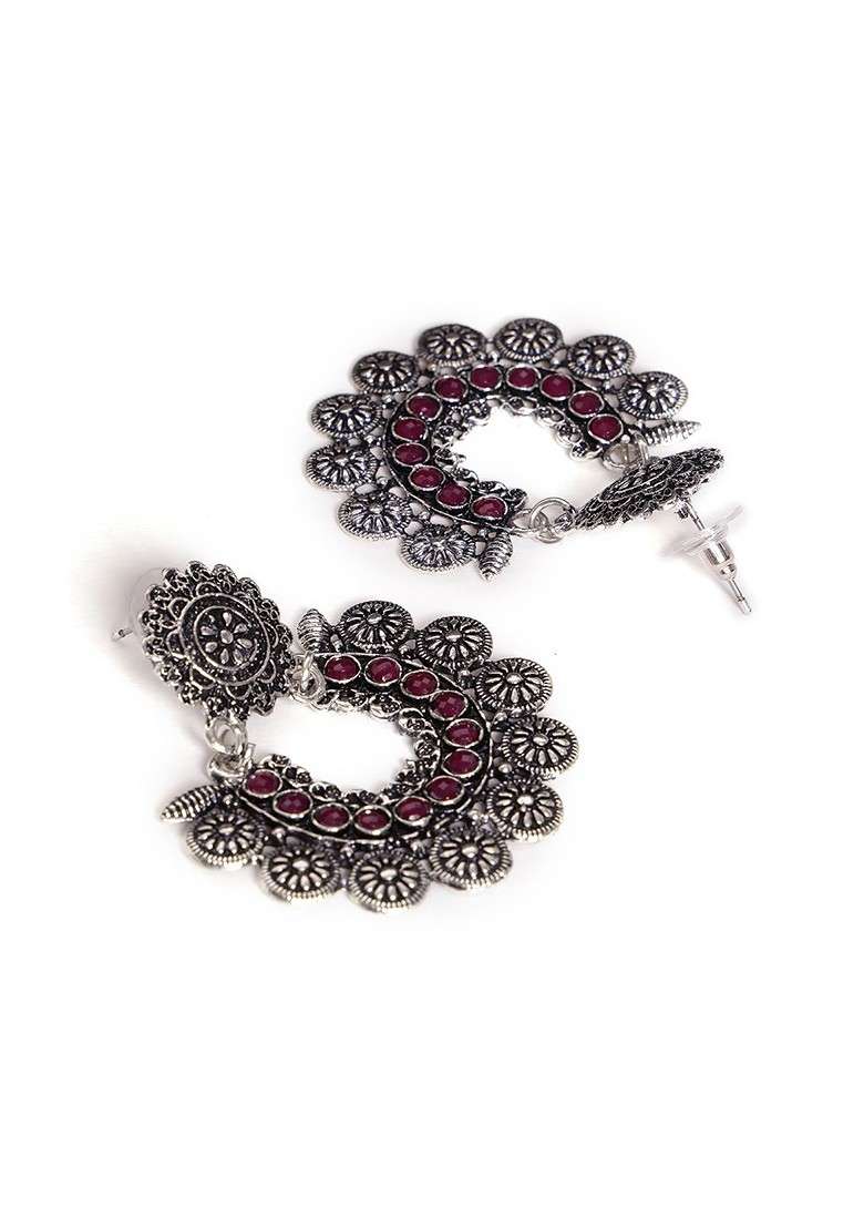 Silver Toned Floral Chandbalis - Indya