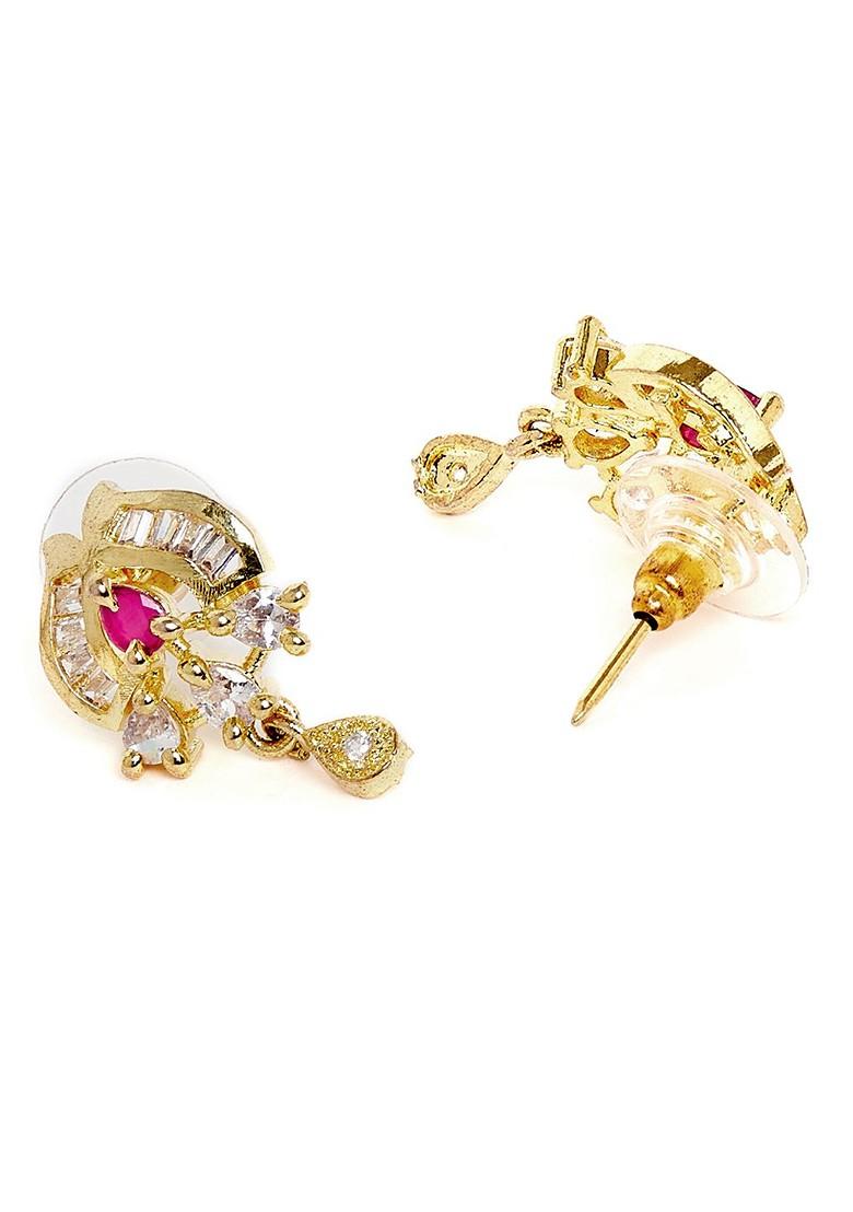 Gold Plated And Pink CZ Stone Studded Mangalsutra With Earrings