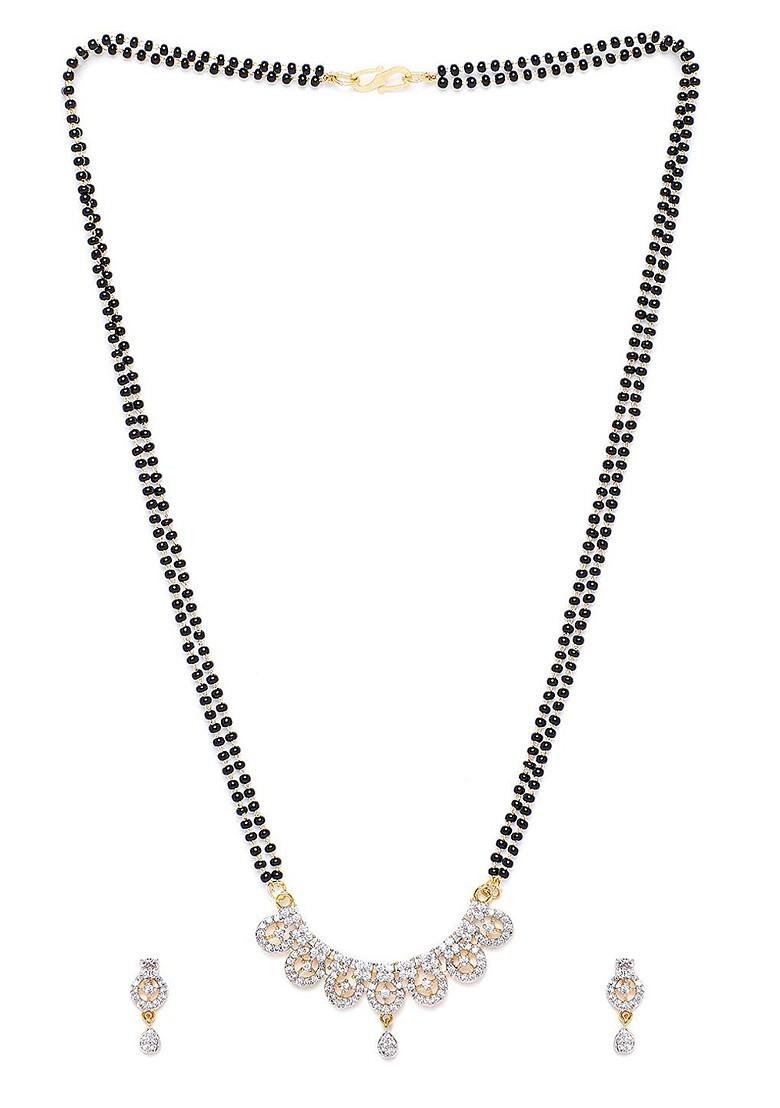 Gold Plated White Solitaire CZ Stone Studded Mangalsutra With Earrings