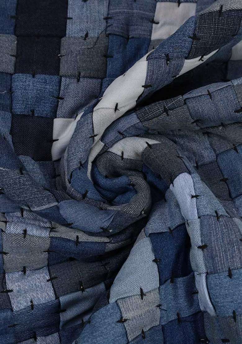 Blue Patchwork Cotton Denim Skirt - Indya