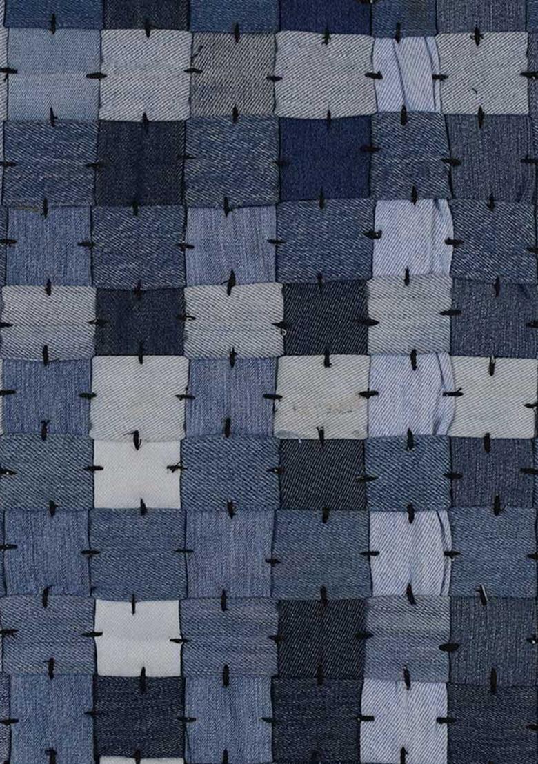 Blue Patchwork Cotton Denim Skirt - Indya