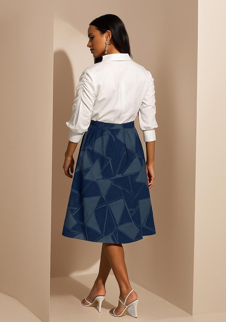 Blue Jacquard Denim Skirt - Indya