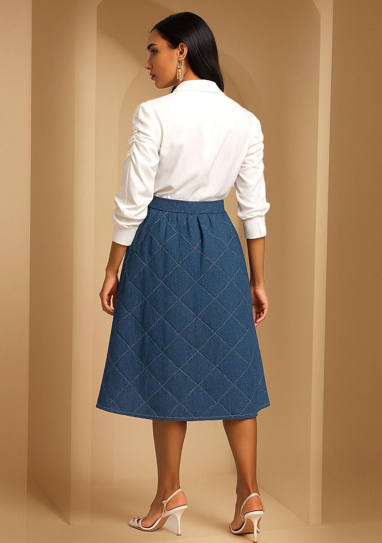 Blue Dobby Denim Skirt - Indya