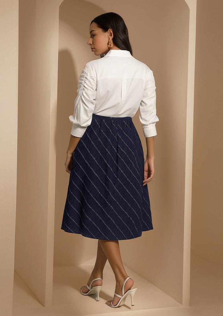 Blue Patchwork Cotton Denim Skirt - Indya