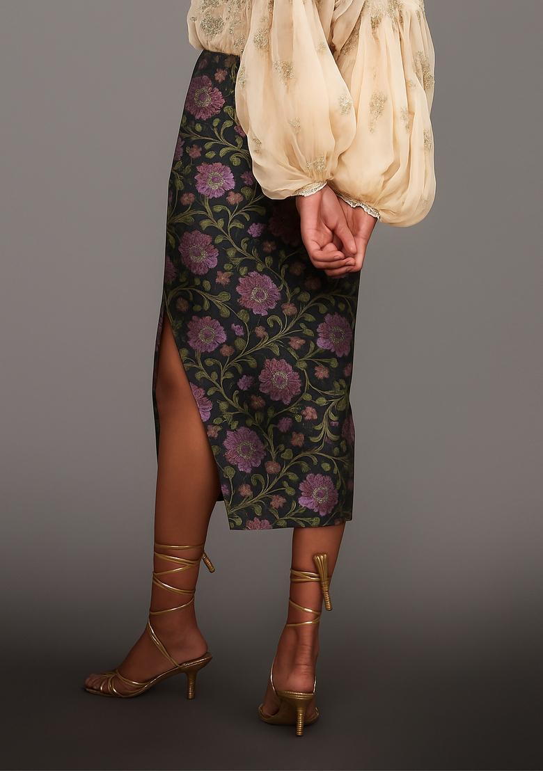 Black Jacquard  Skirt - Indya