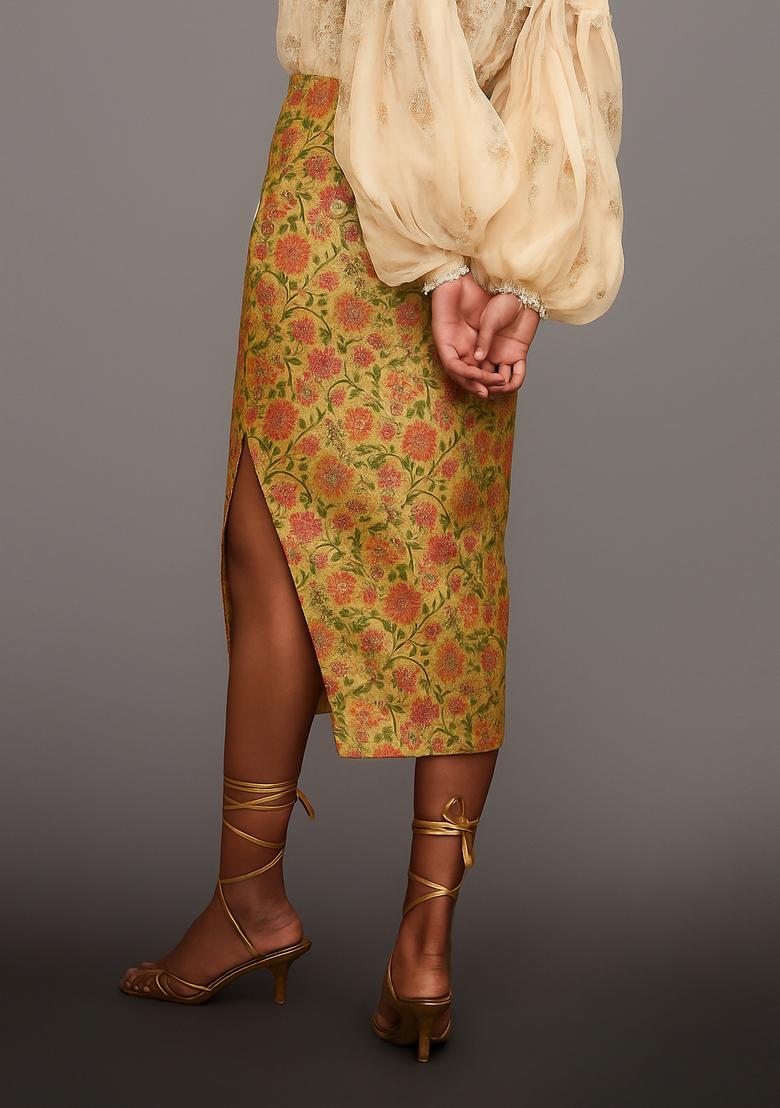 Green Jacquard  Skirt - Indya