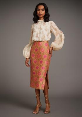 Peach Jacquard  Skirt