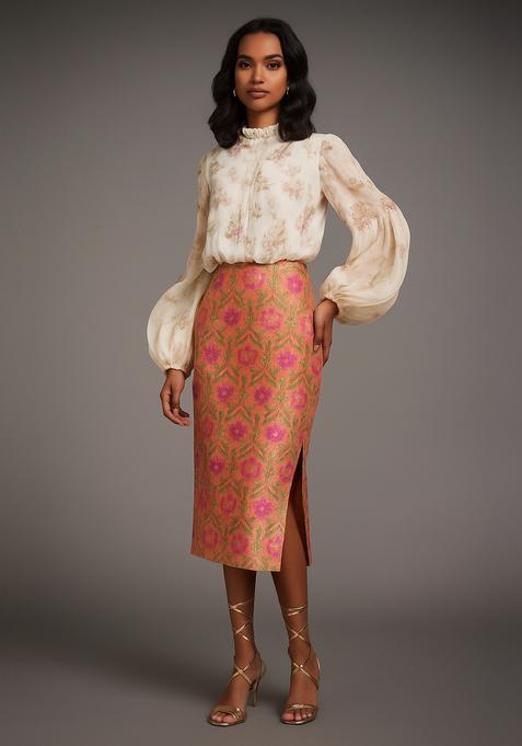 Peach Brocade Skirt